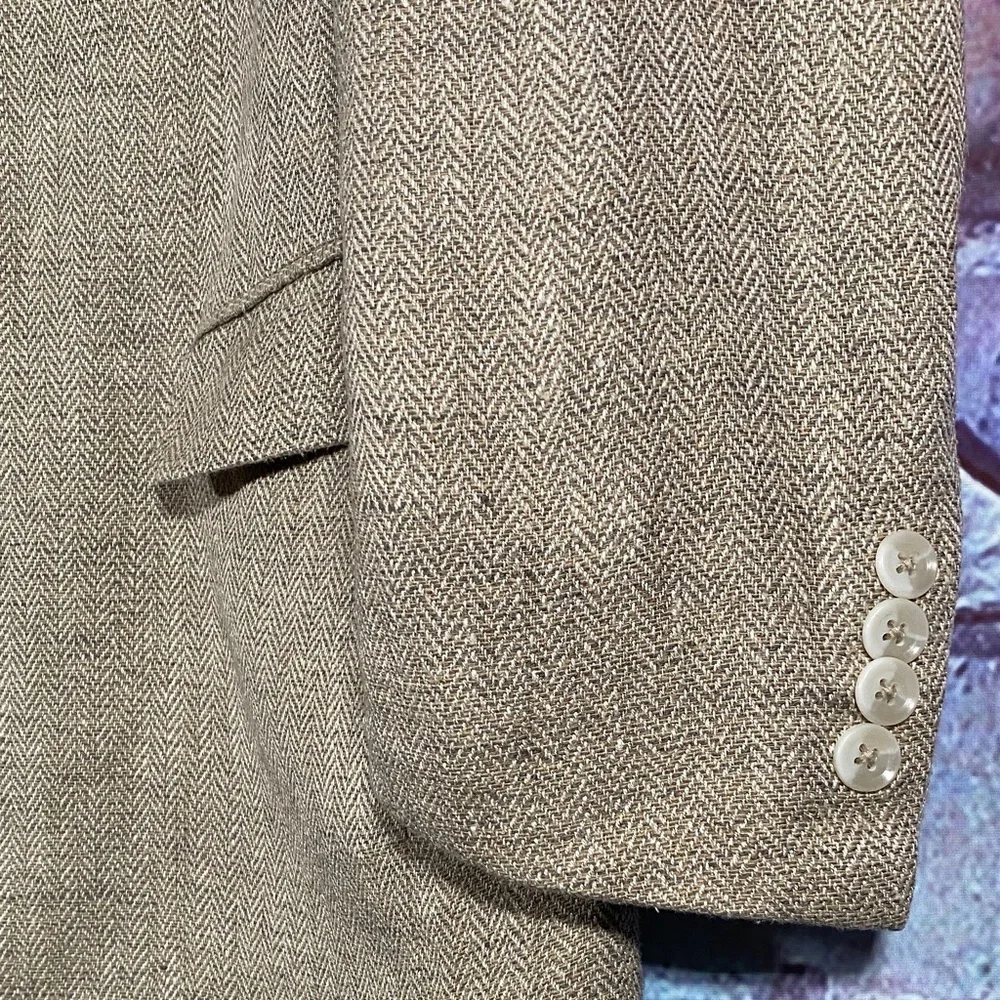 Stafford Men’s 42R Beige Herringbone Blazer Jacket Two Button Classic Sport Coat